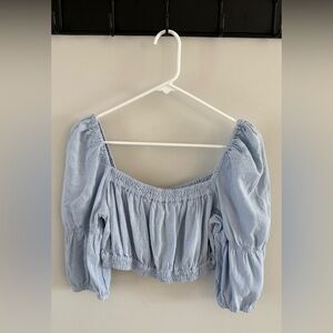 RC Apparel Light Blue Smocked Puff Sleeve Crop Top Size M